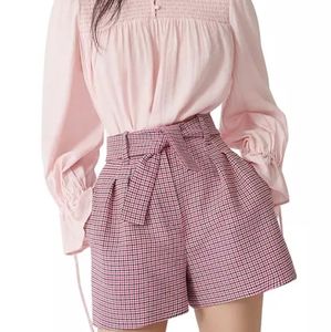 Maje Belted Fuschia Houndstooth Shorts